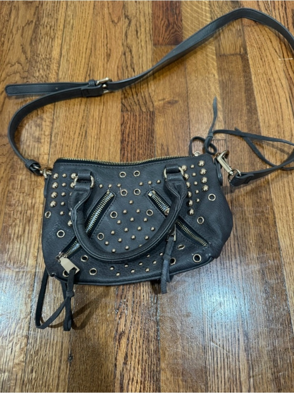 Rebecca Minkoff Black Crossbody with Gold Stud Accents